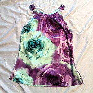 White House Black Market  Sleeveless Watercolor Floral Top